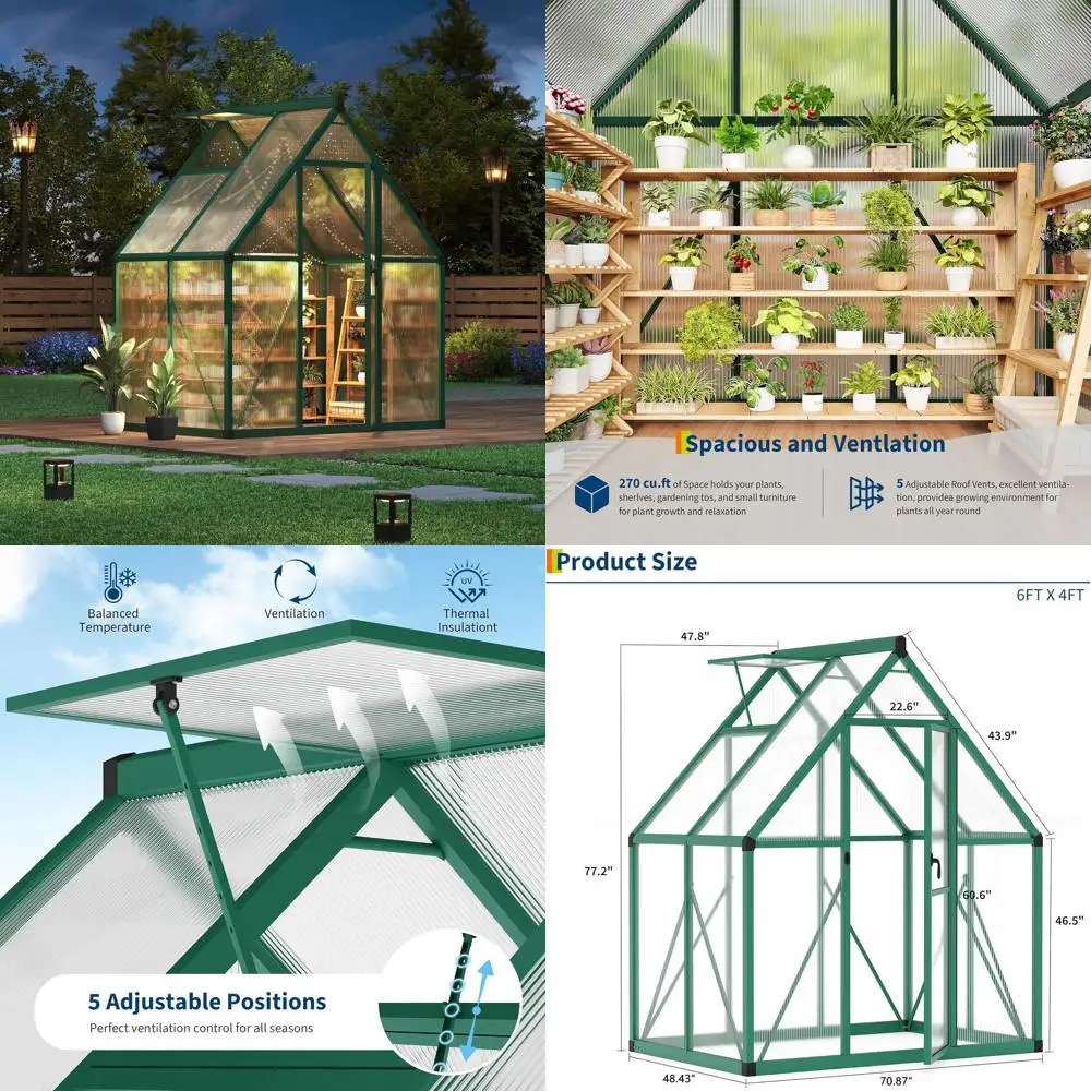 Уличная теплица 6x4 фута, просторная, для выращивания растений, с запираемой дверью, зеленое полиэтиленовое покрытие
Уличная теплица 6x4 фута, просторная, для выращивания растений, с запираемой дверью, зеленое полиэтиленовое покрытие