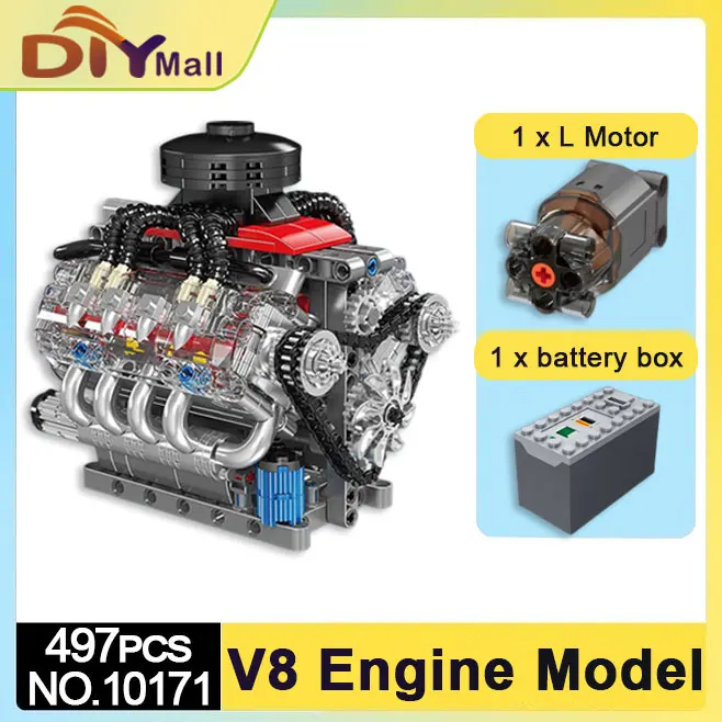 497pcs V8 Engine Model Building Kit with Power Motor-Technical Compatible DIY Assembled Bricks for Boy STEM Educational Toy Gift
497pcs V8 Engine Model Building Kit with Power Motor-Technical Compatible DIY Assembled Bricks for Boy STEM Educational Toy Gift