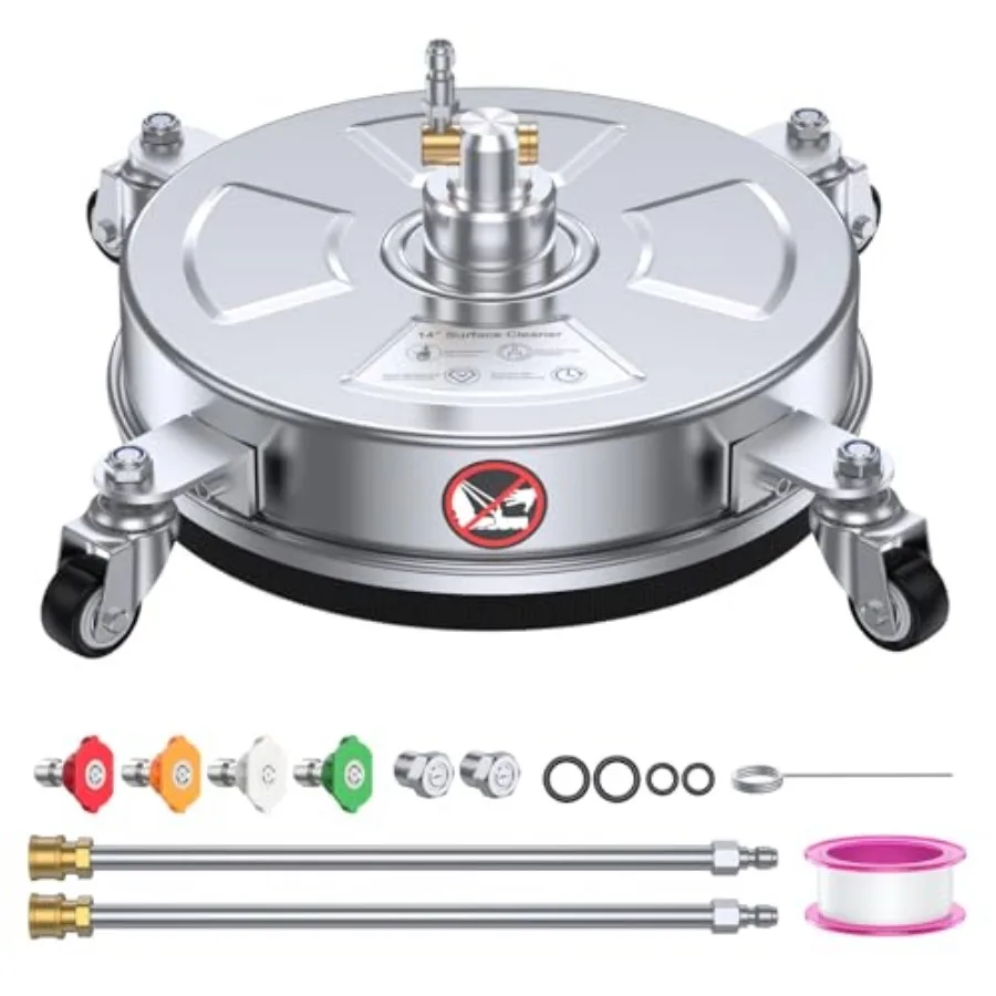14" Pressure Washer Surface Cleaner 4500 PSI with 304 Industrial-grade Stainless Steel Housing, 1/4" Quick Plug, 4 Universal Wh
14" Pressure Washer Surface Cleaner 4500 PSI with 304 Industrial-grade Stainless Steel Housing, 1/4" Quick Plug, 4 Universal Wh
