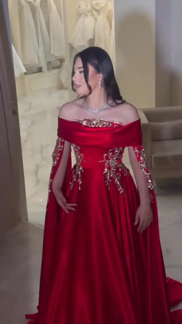 Red Satin Off the Shoulder Prom Dresses Long for Women 2026 Beaded Crystal A Line Formal Evening Gowns Customized
Red Satin Off the Shoulder Prom Dresses Long for Women 2026 Beaded Crystal A Line Formal Evening Gowns Customized