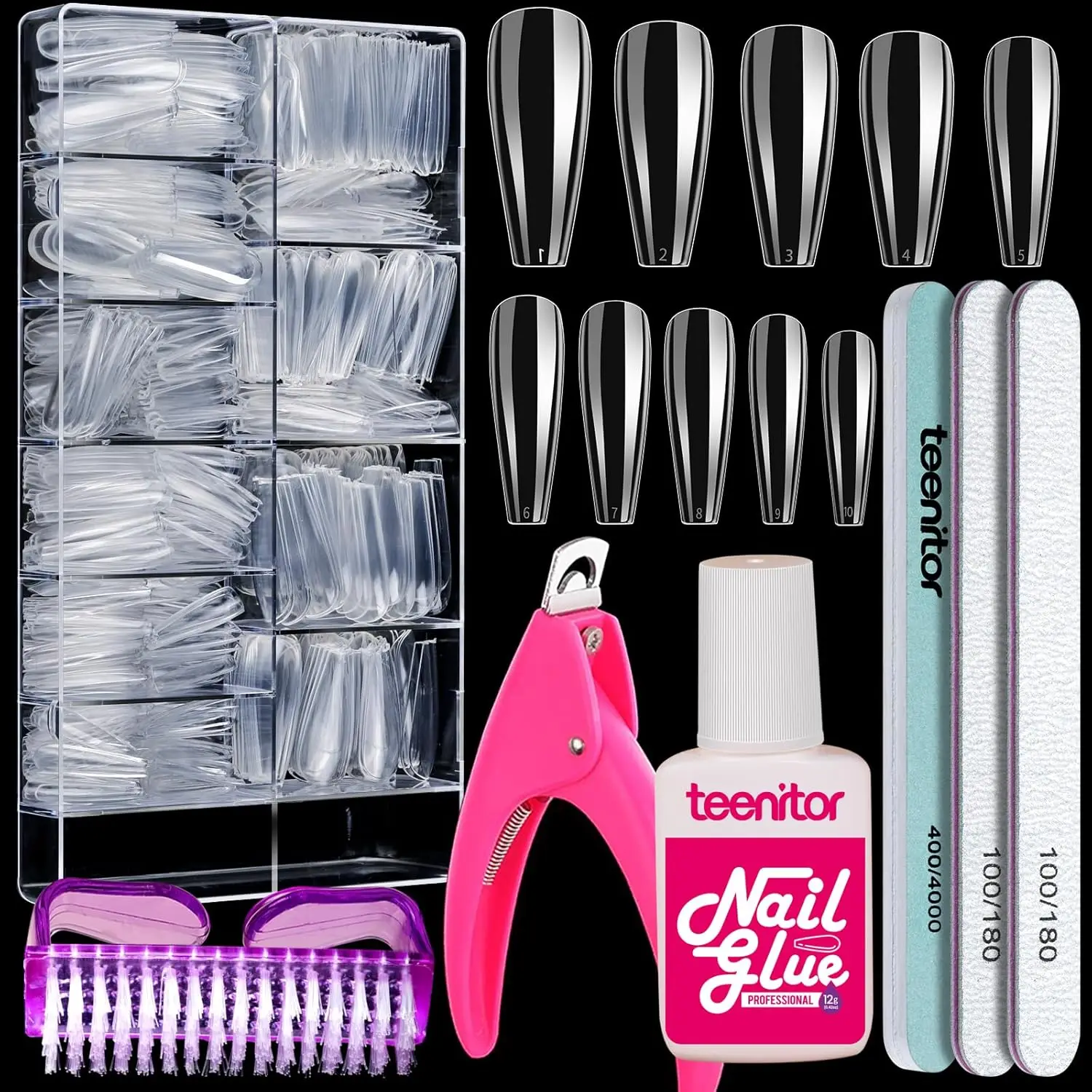 600 Pcs Long Coffin Nail Tips Set with Glue, Clipper, Files & Buffer, 10 Sizes Full Cover Acrylic Nails for DIY Salon
600 Pcs Long Coffin Nail Tips Set with Glue, Clipper, Files & Buffer, 10 Sizes Full Cover Acrylic Nails for DIY Salon