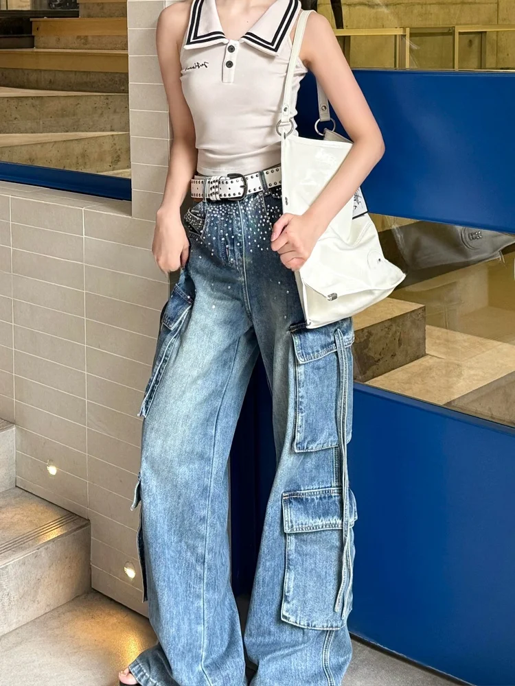 American High Street Multi-Pocket Belted Workwear Pants Women's Spicy Little Design Sense Torn Diamond Splicing Wide Leg Floo...
American High Street Multi-Pocket Belted Workwear Pants Women's Spicy Little Design Sense Torn Diamond Splicing Wide Leg Floo...
