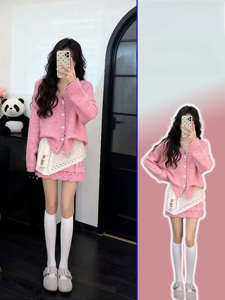 plus Size Lazy Style Hollow out Half Skirt Women's Knitted Cardigan Three Piece Set Spring New Pink Age Reduction High Waist
plus Size Lazy Style Hollow out Half Skirt Women's Knitted Cardigan Three Piece Set Spring New Pink Age Reduction High Waist