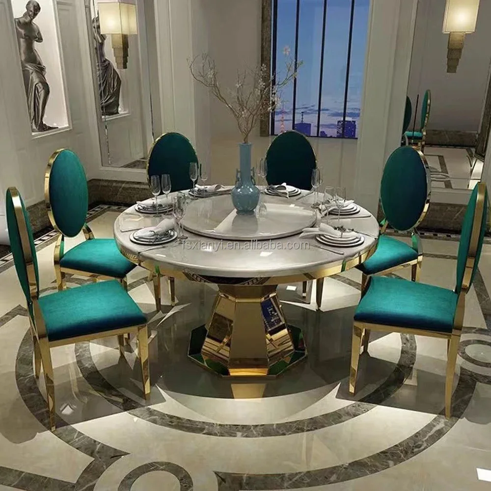 Northern Europe Home Furniture Marble Dinning Table Set Restaurant Tables and Green Fabric Chairs Metal Round Dining Tables
Northern Europe Home Furniture Marble Dinning Table Set Restaurant Tables and Green Fabric Chairs Metal Round Dining Tables