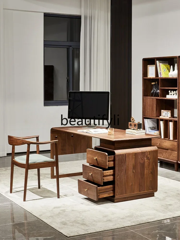 North American black walnut desk All solid wood Nordic simple writing desk Desk with drawersQQ
North American black walnut desk All solid wood Nordic simple writing desk Desk with drawersQQ