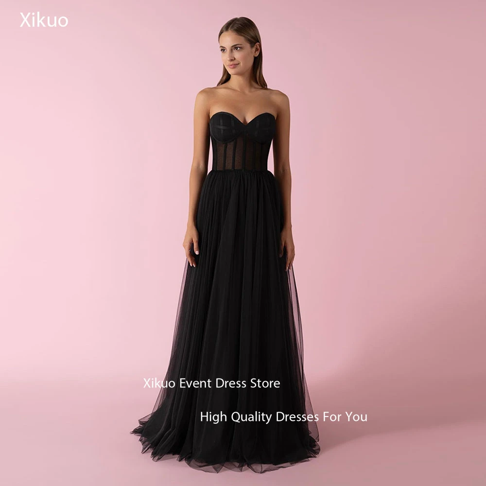 Xikuo Elegant Black Tulle Evening Dresses Sweetheart Photo Shoot Party Dresses Simple Corset Vestidos De Festa Customized
Xikuo Elegant Black Tulle Evening Dresses Sweetheart Photo Shoot Party Dresses Simple Corset Vestidos De Festa Customized