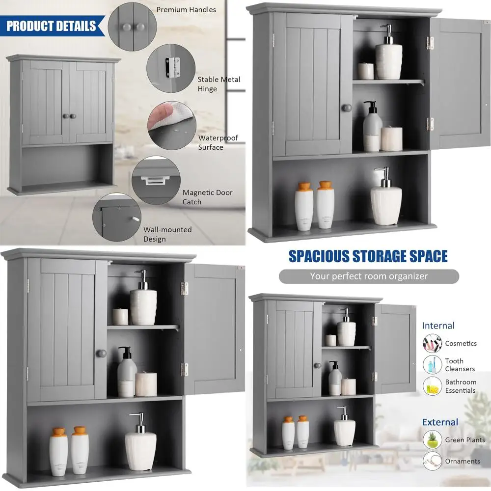 Gray Double-Door Wall-Mounted Bathroom Cabinet with Adjustable Shelf for Toilet Area Storage
Gray Double-Door Wall-Mounted Bathroom Cabinet with Adjustable Shelf for Toilet Area Storage