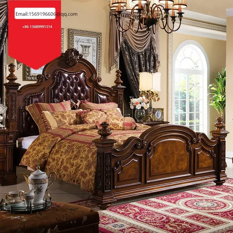 European retro leather double luxury master bedroom American solid wood bed 1.8 meters large bed
European retro leather double luxury master bedroom American solid wood bed 1.8 meters large bed