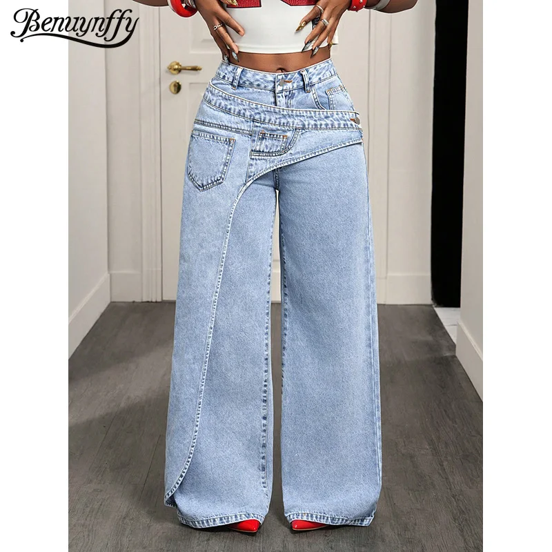 Benuynffy High Street Fashion 2 In 1 Mid Waisted Jeans Women's American Vintage Y2k Versatile Casual Loose Wide Leg Denim Pants
Benuynffy High Street Fashion 2 In 1 Mid Waisted Jeans Women's American Vintage Y2k Versatile Casual Loose Wide Leg Denim Pants