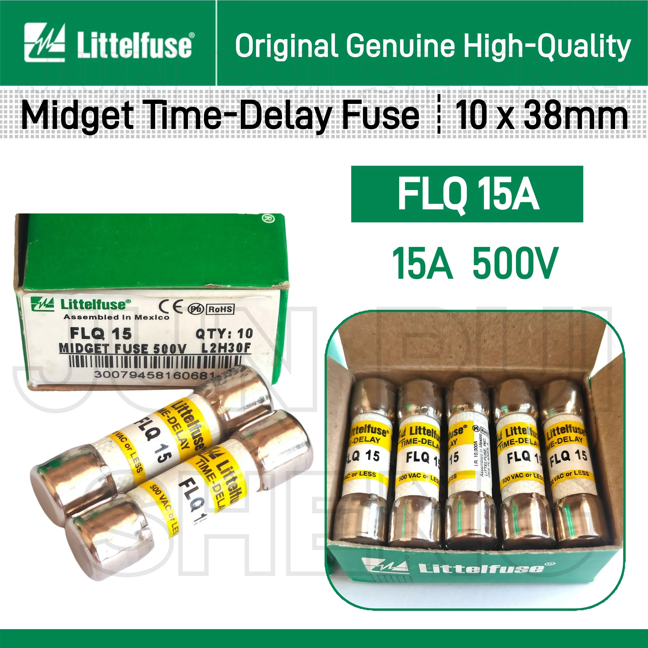 Оригинальный плавкий предохранитель Littelfuse FLQ-15A (FLQ 15A) с задержкой действия, медленного срабатывания, 500В, 10*38мм
Оригинальный плавкий предохранитель Littelfuse FLQ-15A (FLQ 15A) с задержкой действия, медленного срабатывания, 500В, 10*38мм