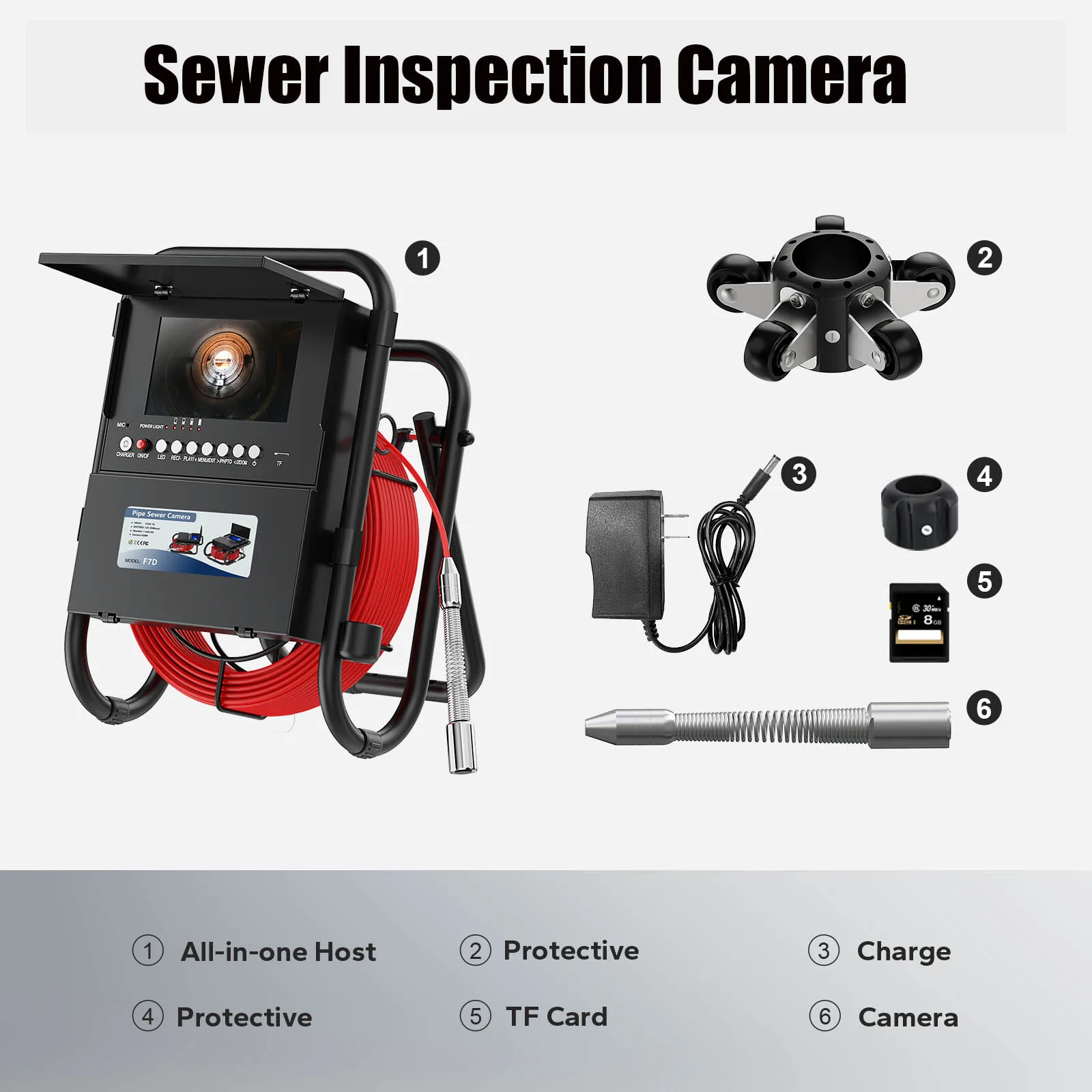 23MM Plumbing Snake Camera 7'' IPS Monitor 1080P AHD with DVR and 4500mAH 8H Battery Sewer Camera 20-50M 5MM Cable 16GB TF Card
23MM Plumbing Snake Camera 7'' IPS Monitor 1080P AHD with DVR and 4500mAH 8H Battery Sewer Camera 20-50M 5MM Cable 16GB TF Card