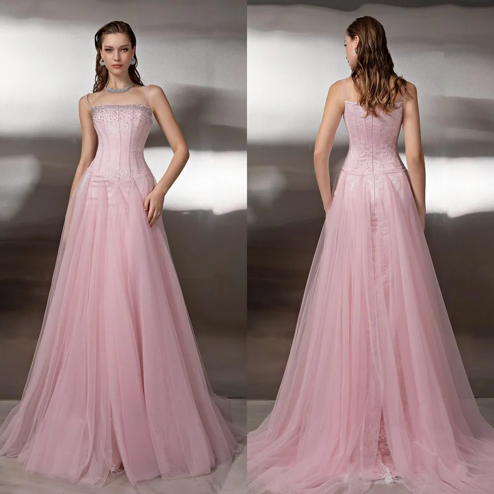 Customized Matching Intricate Tulle Rhinestone Lace Ruched A-line Square Neck Long Dresses Bespoke Occasion Dresses High Quality 
Customized Matching Intricate Tulle Rhinestone Lace Ruched A-line Square Neck Long Dresses Bespoke Occasion Dresses High Quality