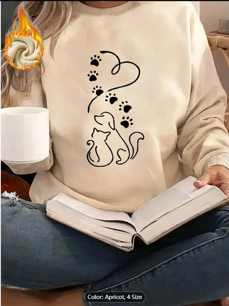 Женская толстовка с изображением кошки, собаки, лапы, сердца, с рисунком, на флисовой подкладке, повседневный пуловер большого размера, топ для любителей домашних животных, чистый хлопок 
Женская толстовка с изображением кошки, собаки, лапы, сердца, с рисунком, на флисовой подкладке, повседневный пуловер большого размера, топ для любителей домашних животных, чистый хлопок