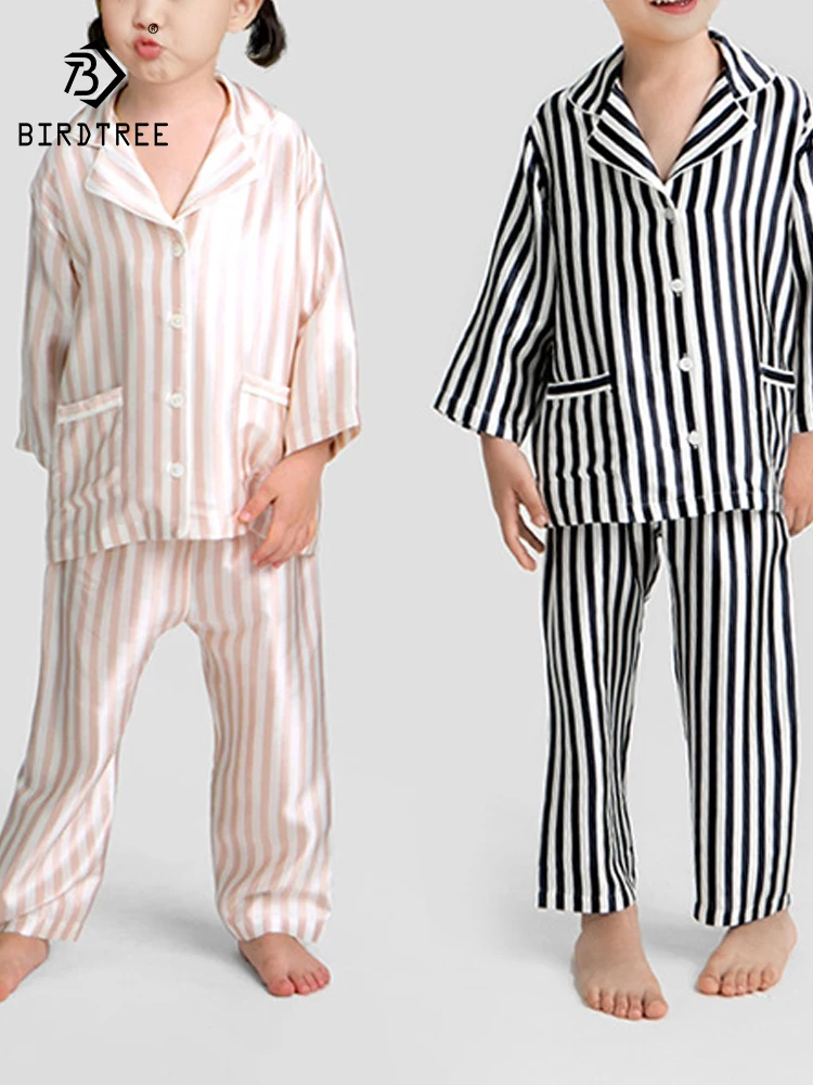 Birdtree 19MM 100%Real Silk Boys Girls Pajama Set Children's Long Sleeved Pants Striped Soft Home Fury 2024 Spring New S41120QC
Birdtree 19MM 100%Real Silk Boys Girls Pajama Set Children's Long Sleeved Pants Striped Soft Home Fury 2024 Spring New S41120QC
