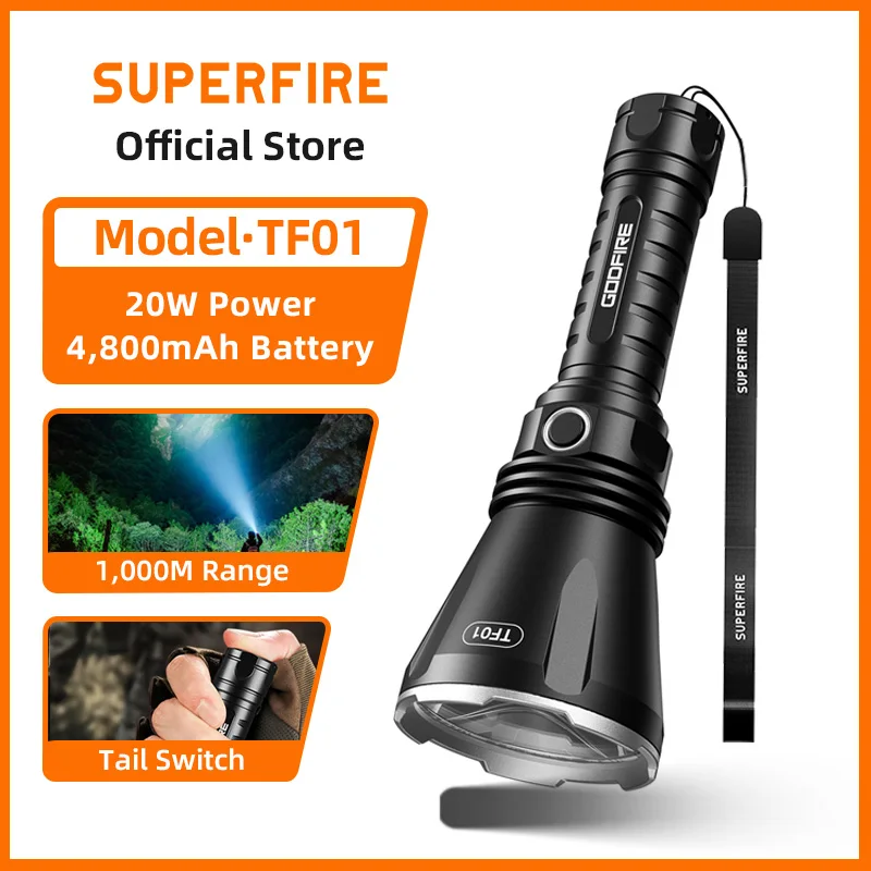 SUPERFIRE TF01 1400LM Super Bright LED Flashlight 1000M Long Range Torch 20W IP55 Waterproof for Hunting Outdoor Security Light
SUPERFIRE TF01 1400LM Super Bright LED Flashlight 1000M Long Range Torch 20W IP55 Waterproof for Hunting Outdoor Security Light