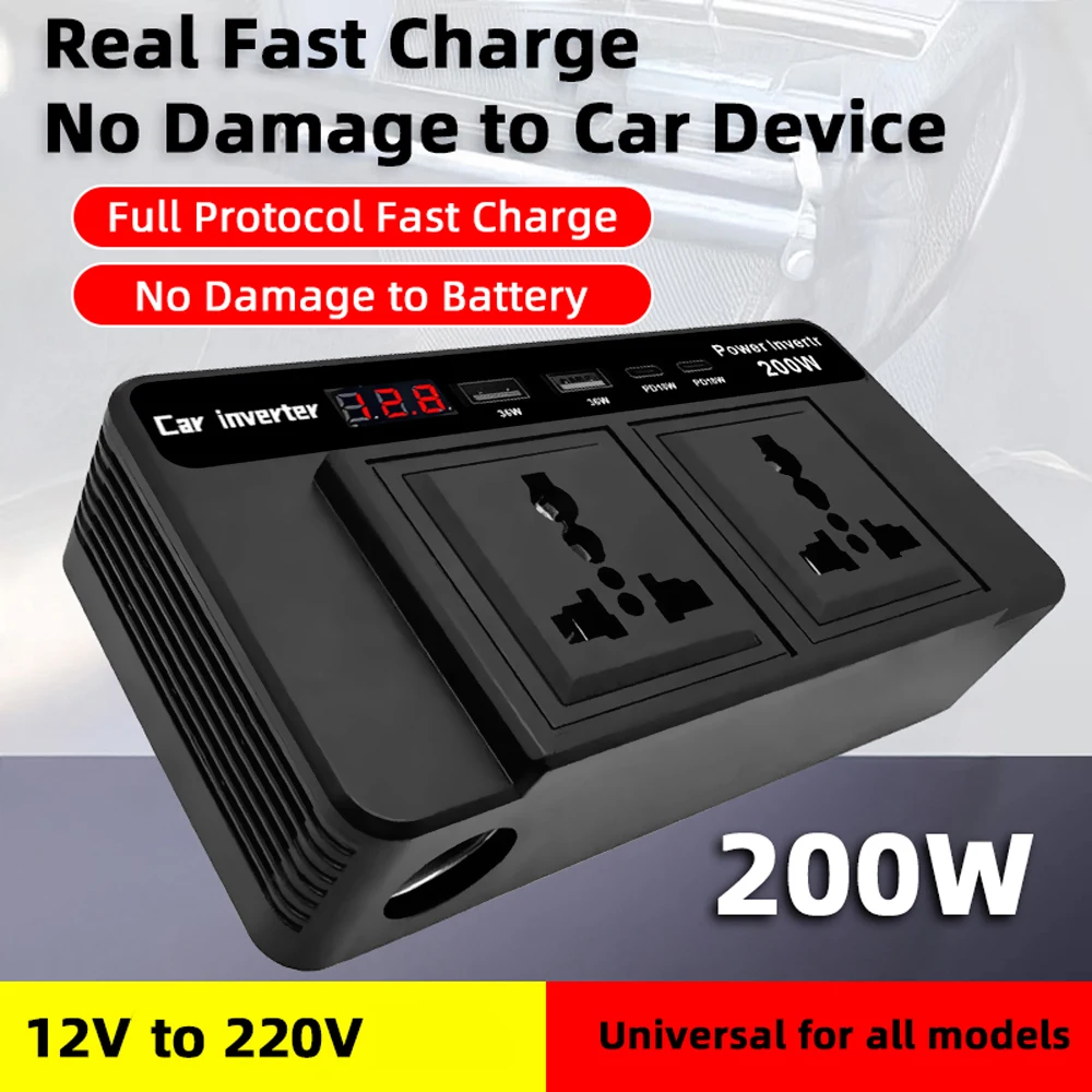 Car Inverter QC 3.0 With USB Type-C Charger Port DC/AC Converter Digital Display Voltage Detection DC 12V to AC 220V Universal
Car Inverter QC 3.0 With USB Type-C Charger Port DC/AC Converter Digital Display Voltage Detection DC 12V to AC 220V Universal