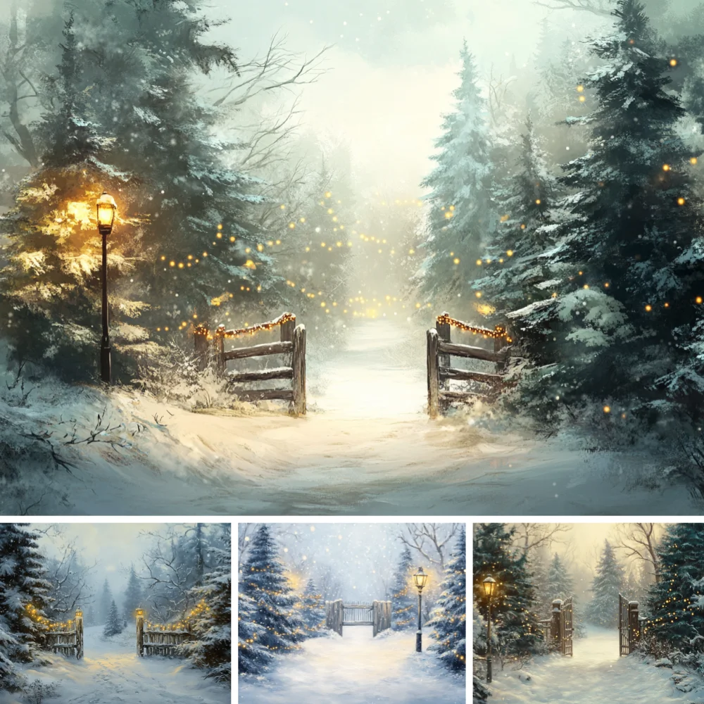 Xmas Snow Pine Wood Gate Backdrop Warm Street Lamp Bokeh Snow Path Forest Newborn Family Studio Photography Background Cloth
Xmas Snow Pine Wood Gate Backdrop Warm Street Lamp Bokeh Snow Path Forest Newborn Family Studio Photography Background Cloth