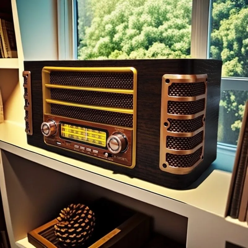 Retro large-sized tabletop radio with FM, AM, shortwave and Bluetooth speaker, card slot audio player, charging port, power sock
Retro large-sized tabletop radio with FM, AM, shortwave and Bluetooth speaker, card slot audio player, charging port, power sock