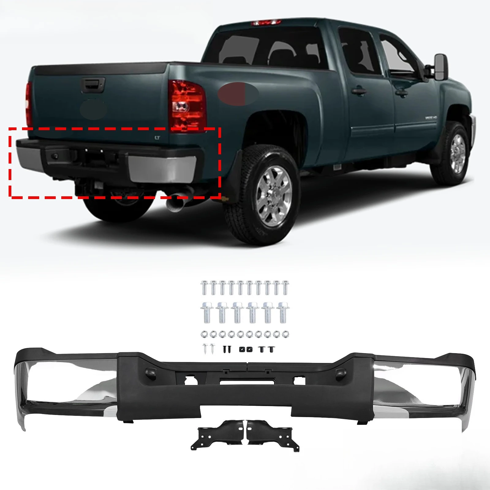 Fit For 2011-2014 Silverado Sierra 2500 HD 3500 HD Chrome Rear Bumper 25832210
Fit For 2011-2014 Silverado Sierra 2500 HD 3500 HD Chrome Rear Bumper 25832210