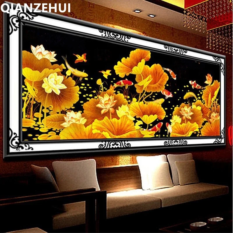 DIY full Diamond Embroidery,Round Diamond Golden lotus nine fish Living room decoration rhinestone beads Diamond painting
DIY full Diamond Embroidery,Round Diamond Golden lotus nine fish Living room decoration rhinestone beads Diamond painting