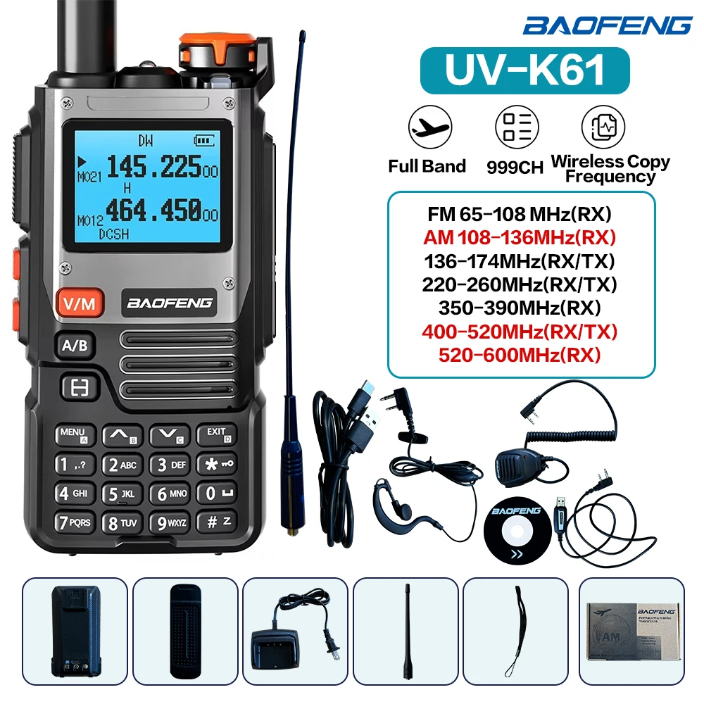 Baofeng UV-K61 1/2PCS Walkie Talkie Multi Band Wireless Copy Frequency 999CH Type-C AM DTMF NOAA UV-5R UV 5RH K6 K5(8) Ham Radio
Baofeng UV-K61 1/2PCS Walkie Talkie Multi Band Wireless Copy Frequency 999CH Type-C AM DTMF NOAA UV-5R UV 5RH K6 K5(8) Ham Radio