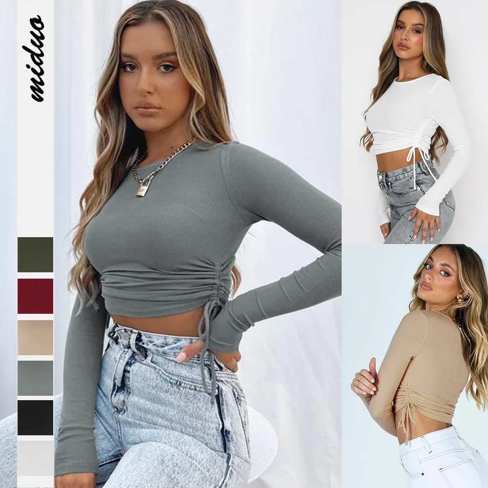 MRMT 2024 Brand New Women's Pure Color Fashion Drawstring Round Neck Long Sleeve Short Navel T-shirt Street Threaded Top
MRMT 2024 Brand New Women's Pure Color Fashion Drawstring Round Neck Long Sleeve Short Navel T-shirt Street Threaded Top