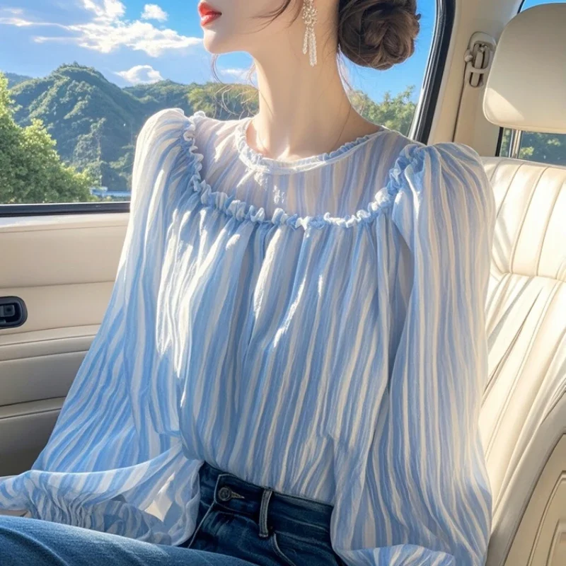 Chiffon Casual Women's Blouses Striped Korean Shirts FASHION Loose Spring/Summer French Clothing Long Sleeve Women Tops
Chiffon Casual Women's Blouses Striped Korean Shirts FASHION Loose Spring/Summer French Clothing Long Sleeve Women Tops