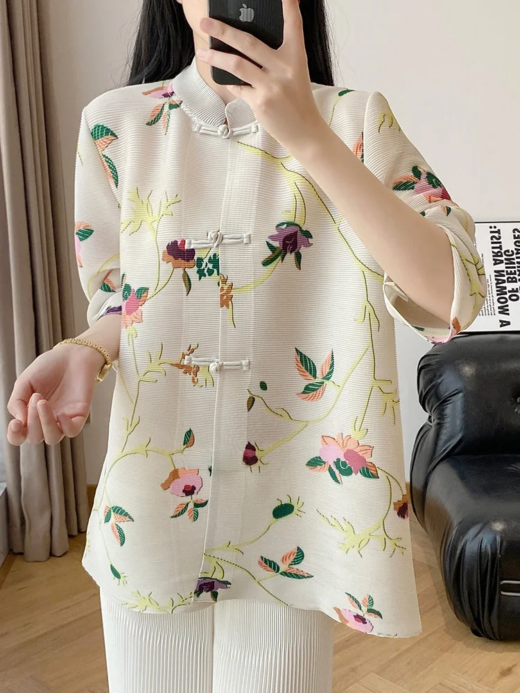 Summer New Vintage Print Loose Large Size Seven Sleeve Button Pressed Pleat T-Shirt Three Zha Feng Wrinkle Top Commute Style ...
Summer New Vintage Print Loose Large Size Seven Sleeve Button Pressed Pleat T-Shirt Three Zha Feng Wrinkle Top Commute Style ...