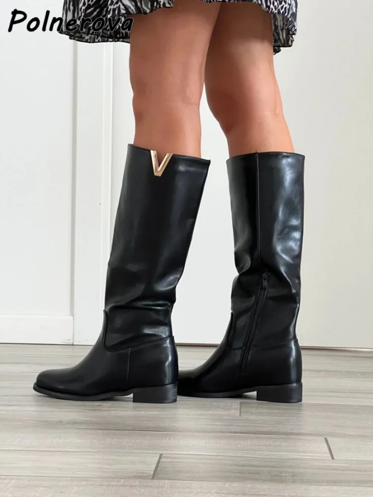 V-образные металлические черные сапоги до колена с низким квадратным каблуком, кожаные сапоги без шнуровки с круглым носком, женские зимние пикантные подиумные туфли
V-образные металлические черные сапоги до колена с низким квадратным каблуком, кожаные сапоги без шнуровки с круглым носком, женские зимние пикантные подиумные туфли