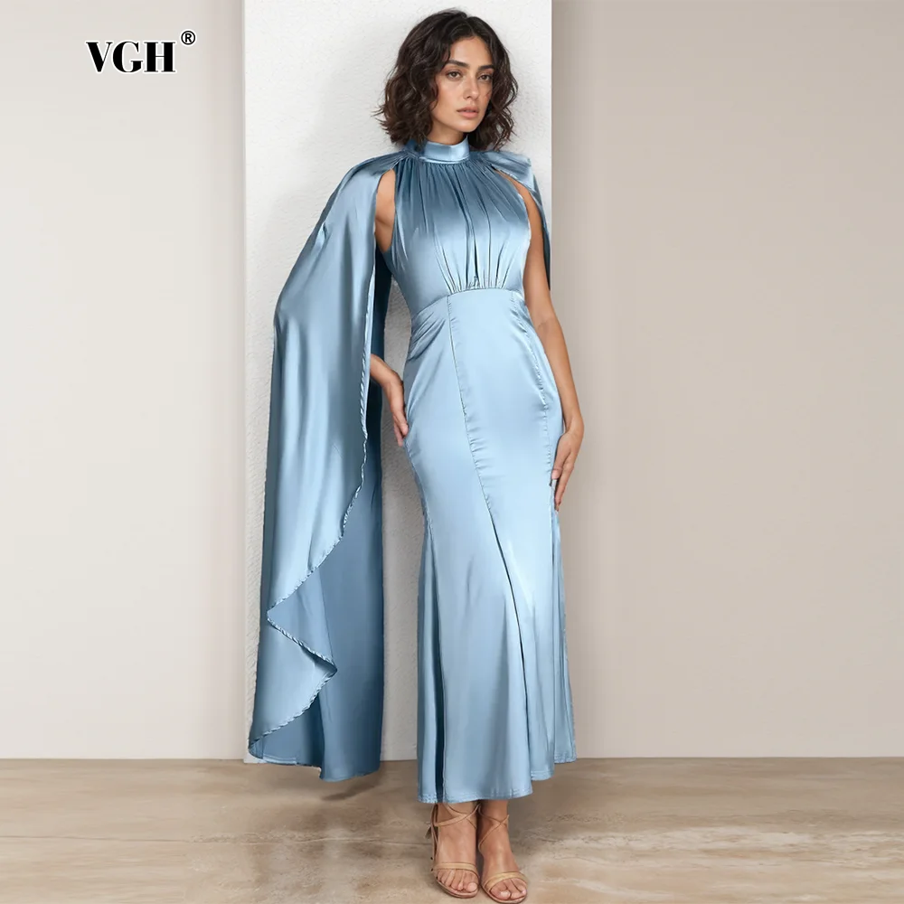VGH Solid Spliced Lace Up Dresses For Women Round Neck One Shoulder Sleeve High Waist Patchwork Folds Chic Dress Female 
VGH Solid Spliced Lace Up Dresses For Women Round Neck One Shoulder Sleeve High Waist Patchwork Folds Chic Dress Female