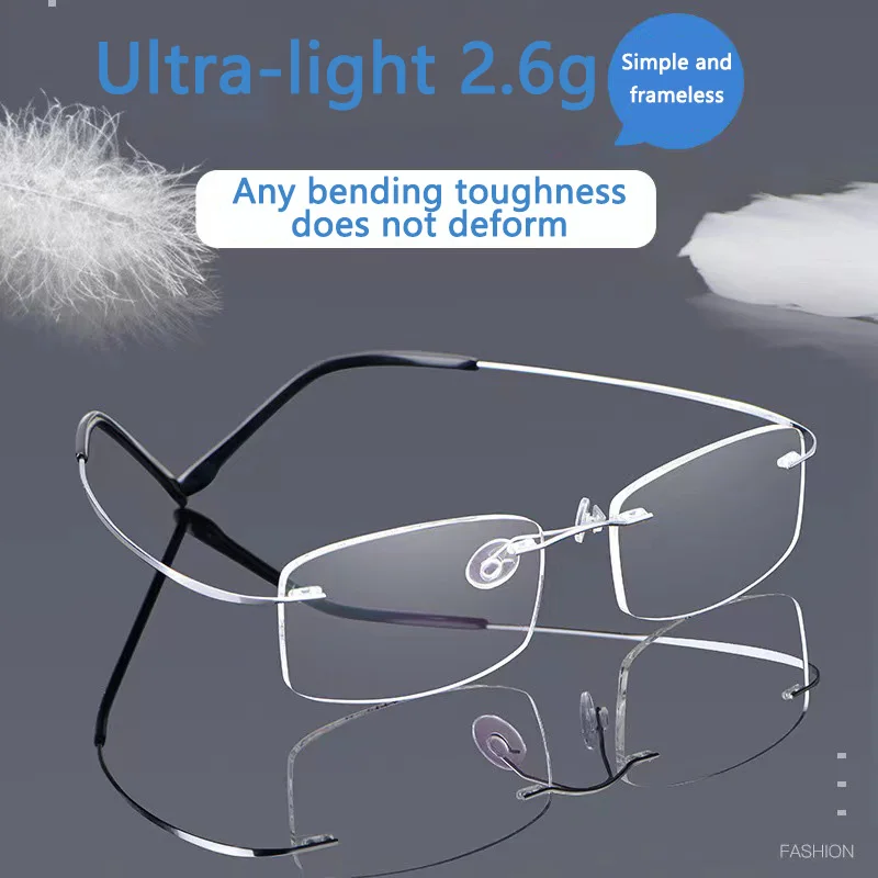 New Titanium Alloy Anti-Blue Light Frameless Elastic Memory Ultra-Light Thin Leg Unhinged Reading Glasses
New Titanium Alloy Anti-Blue Light Frameless Elastic Memory Ultra-Light Thin Leg Unhinged Reading Glasses