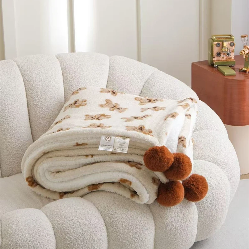 Cartoon Bear Flannel Blanket Ball Decoration Double-Layer Thickened Fleece Warm Children Single Double Bed Blanket Sofa Throw
Cartoon Bear Flannel Blanket Ball Decoration Double-Layer Thickened Fleece Warm Children Single Double Bed Blanket Sofa Throw