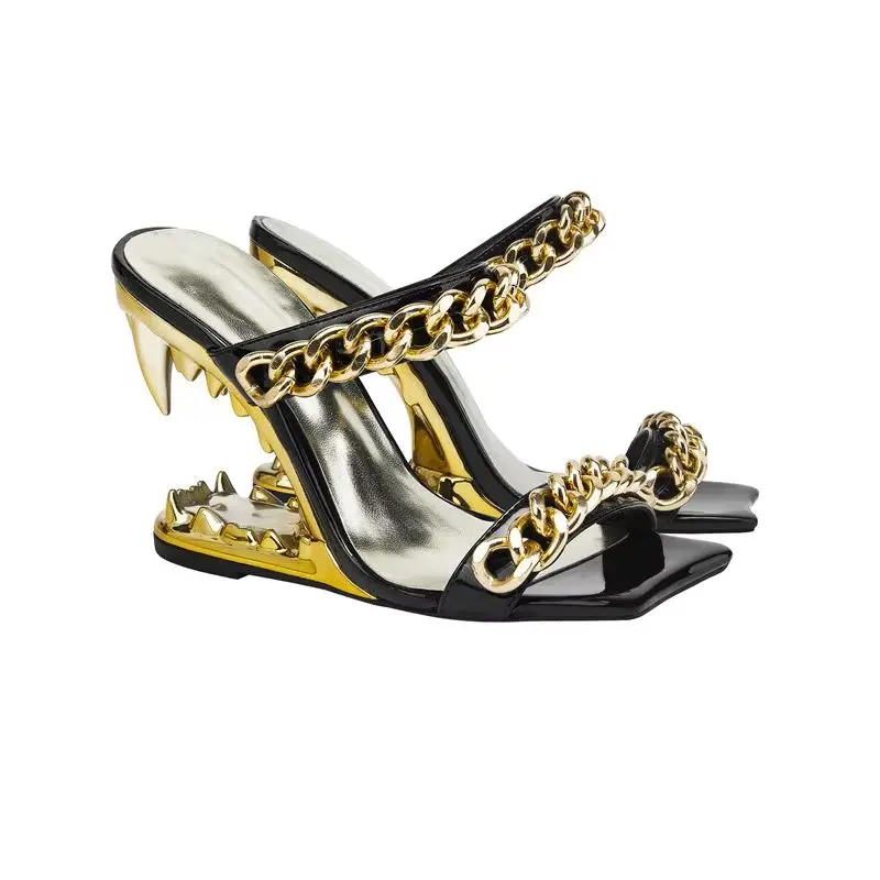 Women's Gold Chain Peep Toe Square Tiger Teeth Heel Sandals Leather High heels Mules Slippers Beach Outdoors Party Fashion Shoes
Women's Gold Chain Peep Toe Square Tiger Teeth Heel Sandals Leather High heels Mules Slippers Beach Outdoors Party Fashion Shoes