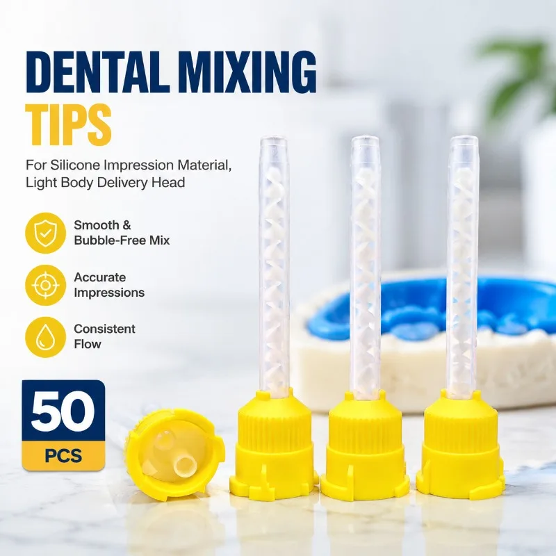 Professional Dental Disposable Silicone Rubber Mixing Tips Yellow 1:1 Ratio Static Mixer Impression Materials Dispensing Head
Professional Dental Disposable Silicone Rubber Mixing Tips Yellow 1:1 Ratio Static Mixer Impression Materials Dispensing Head