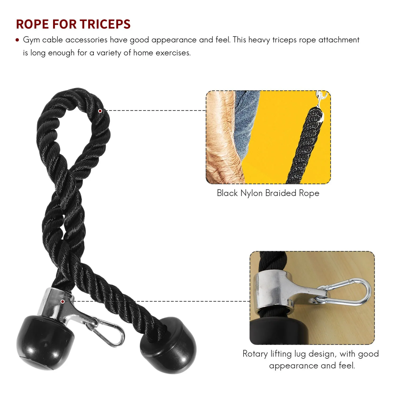B11A-Heavy Duty Tricep Pull Down Rope 36 Inches With Snap Hook, Fitness Attachment Cable Machine Pulldown Rope For Home Gym
B11A-Heavy Duty Tricep Pull Down Rope 36 Inches With Snap Hook, Fitness Attachment Cable Machine Pulldown Rope For Home Gym