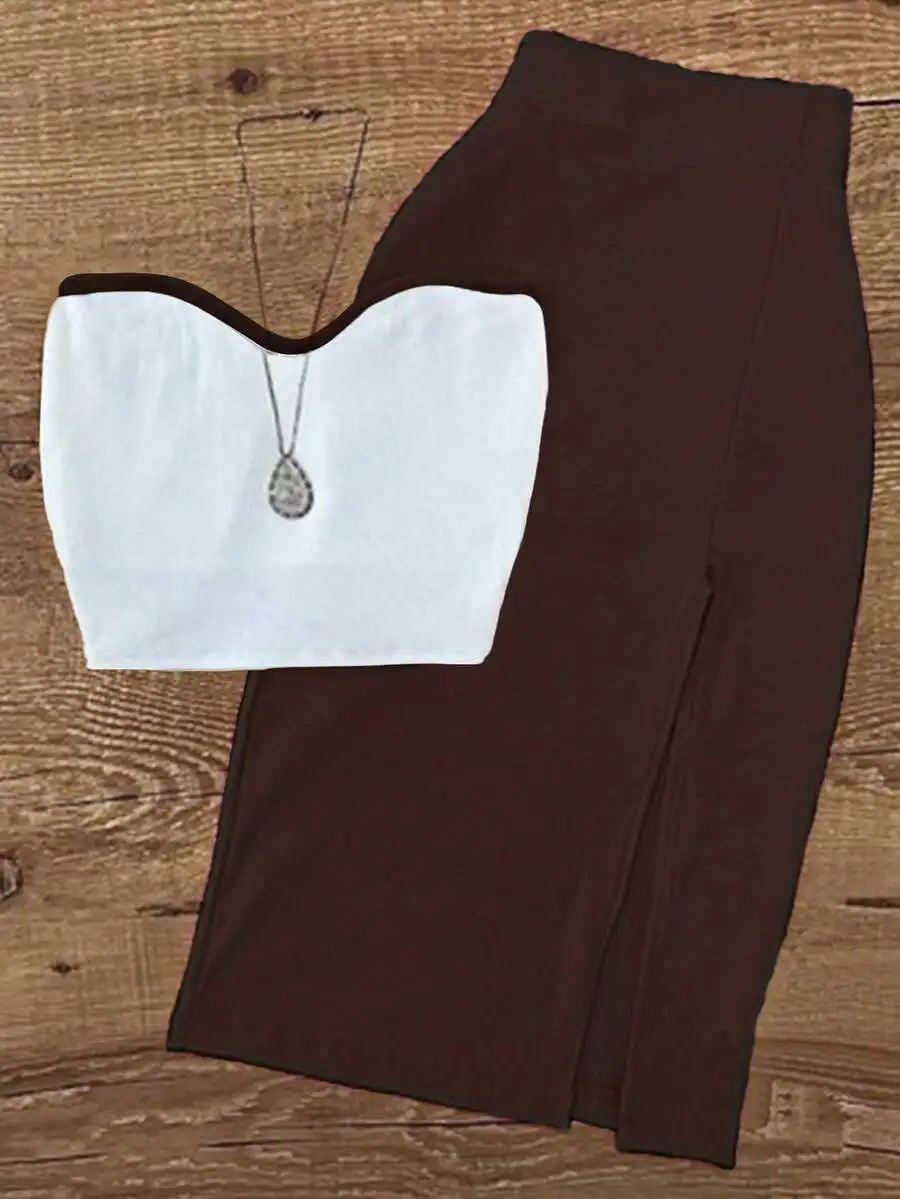 Summer Strapless Crop Top And Bodycon Skirt Set Knit Fabric Women
Summer Strapless Crop Top And Bodycon Skirt Set Knit Fabric Women
