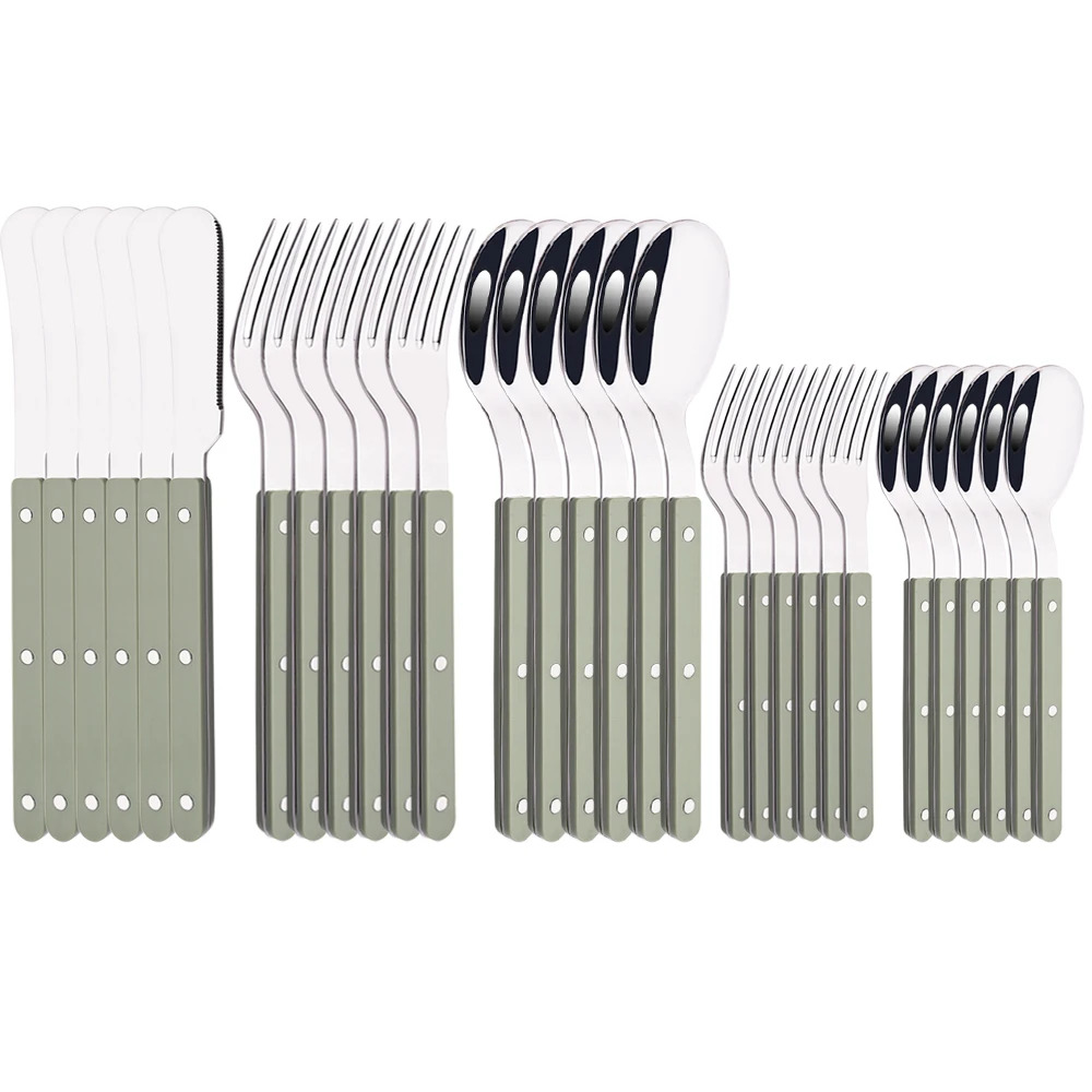 6/30Pcs Butter Knife Fork Spoons Flatware Set Green Acrylic Handle Dinnerware Sets Stainless Steel Silverware Tableware Set
6/30Pcs Butter Knife Fork Spoons Flatware Set Green Acrylic Handle Dinnerware Sets Stainless Steel Silverware Tableware Set