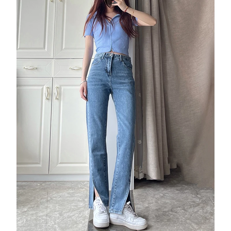 High Waist Straight Leg Floor Length Jeans Micro Flared Versatile Deep Blue Women's Premium Faion Spring Season Long Trousers
High Waist Straight Leg Floor Length Jeans Micro Flared Versatile Deep Blue Women's Premium Faion Spring Season Long Trousers