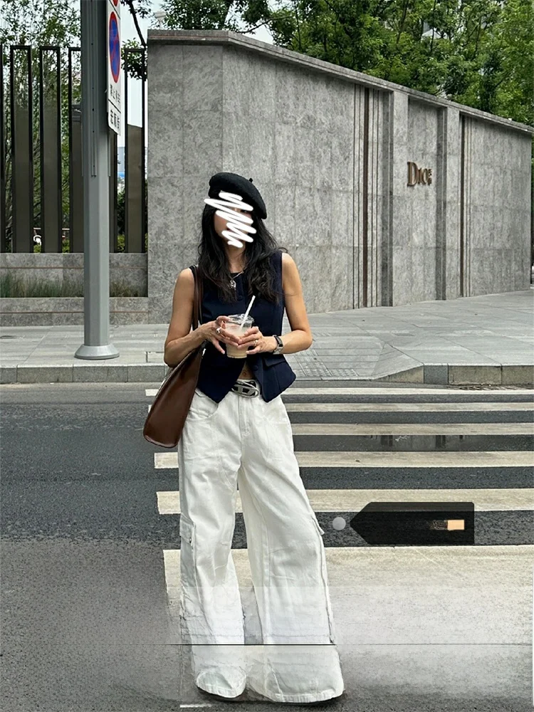 High Waist Wide Leg White Denim Work Pants Women's Summer Design Sense Multi Pocket Loose Trousers Trendy American Style
High Waist Wide Leg White Denim Work Pants Women's Summer Design Sense Multi Pocket Loose Trousers Trendy American Style