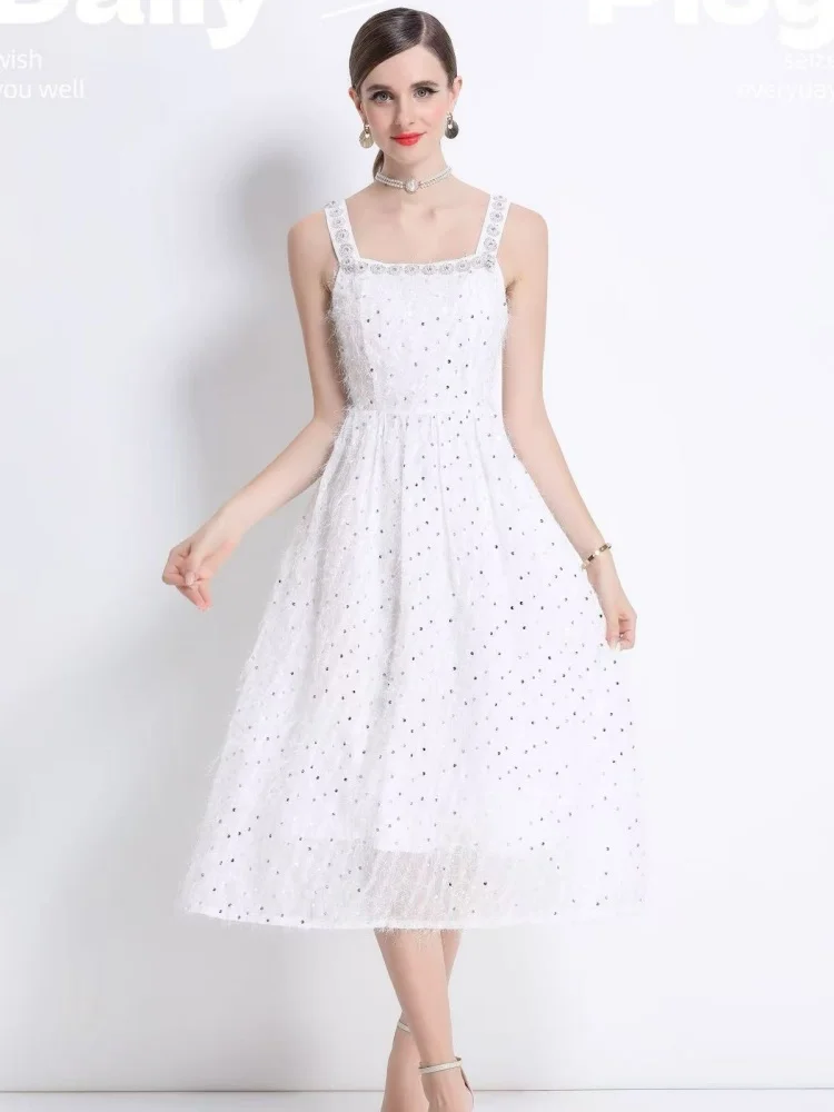 SMTHMA White Sexy Spaghetti Strap Dress 2025 New Summer High-End Light Luxury Beaded Sequin Tassel Runway Long Dresses
SMTHMA White Sexy Spaghetti Strap Dress 2025 New Summer High-End Light Luxury Beaded Sequin Tassel Runway Long Dresses