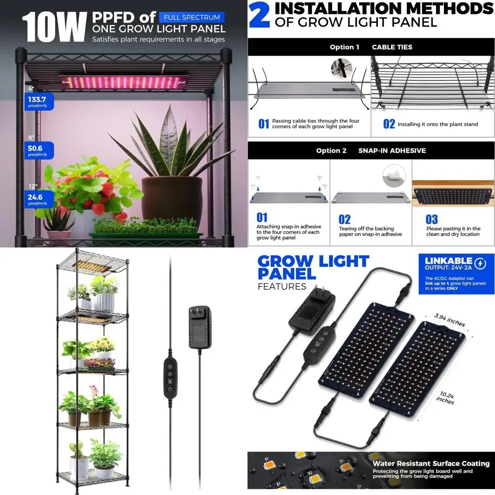 5-Tier Plant Stand with 10W Slim LED Grow Lights, Ideal for Hydroponics, Seedlings, and Succulents, 3/6/12h Timer, 15.7 x 11.8 x
5-Tier Plant Stand with 10W Slim LED Grow Lights, Ideal for Hydroponics, Seedlings, and Succulents, 3/6/12h Timer, 15.7 x 11.8 x