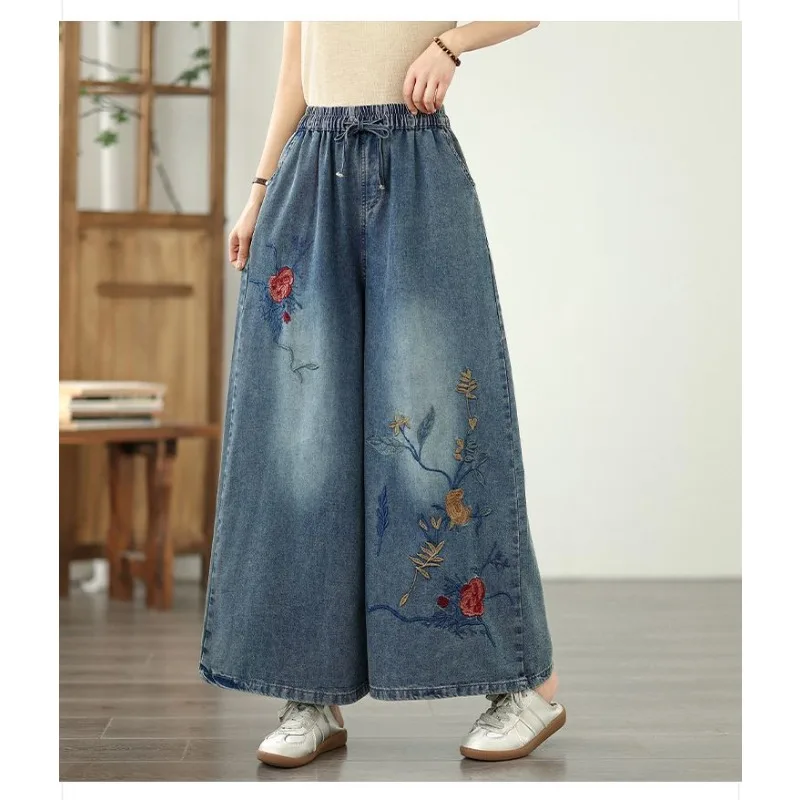 woman jeans denim Women's Summer Thin Ethnic Embroidery Wide Leg Jeans High Waist Loose Slimming Casual Pants For Curvy Ladies
woman jeans denim Women's Summer Thin Ethnic Embroidery Wide Leg Jeans High Waist Loose Slimming Casual Pants For Curvy Ladies