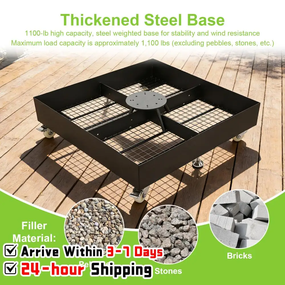 Carbon Steel Patio Umbrella Base 1100LBS Capacity Square Rolling Umbrella Base Stand with 4 Lockable Wheels for Deck Garden Lawn
Carbon Steel Patio Umbrella Base 1100LBS Capacity Square Rolling Umbrella Base Stand with 4 Lockable Wheels for Deck Garden Lawn