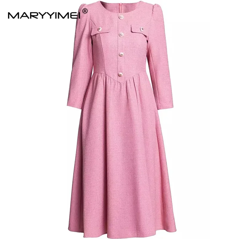 MARYYIMEI Fashion design Women's Dress Three Quarter Sleeve Button High waist Pretty Slim Pink Young girls Dresses
MARYYIMEI Fashion design Women's Dress Three Quarter Sleeve Button High waist Pretty Slim Pink Young girls Dresses