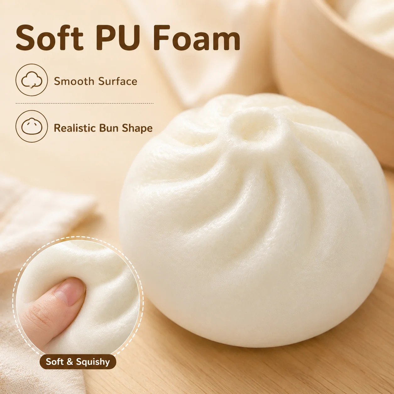 Realistic Steamed Bun Squishy Toy, Soft PU Foam Slow Rising Squeeze Fidget Toy with Smooth Bao Bun Shape, Handheld Stress Relief Toy for Adults, Desk Play, Office Breaks, Party Favors, Birthday Gifts, Travel and Cute Desktop Decor
Realistic Steamed Bun Squishy Toy, Soft PU Foam Slow Rising Squeeze Fidget Toy with Smooth Bao Bun Shape, Handheld Stress Relief Toy for Adults, Desk Play, Office Breaks, Party Favors, Birthday Gifts, Travel and Cute Desktop Decor