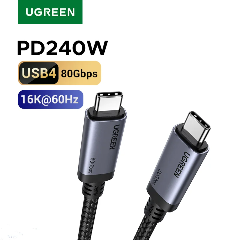 Кабель UGREEN USB4 Type C - Type C, быстрая зарядка PD240W, передача данных 80 Гбит/с, 16K, для зарядки APPLE iPad, Macbook, Android
Кабель UGREEN USB4 Type C - Type C, быстрая зарядка PD240W, передача данных 80 Гбит/с, 16K, для зарядки APPLE iPad, Macbook, Android