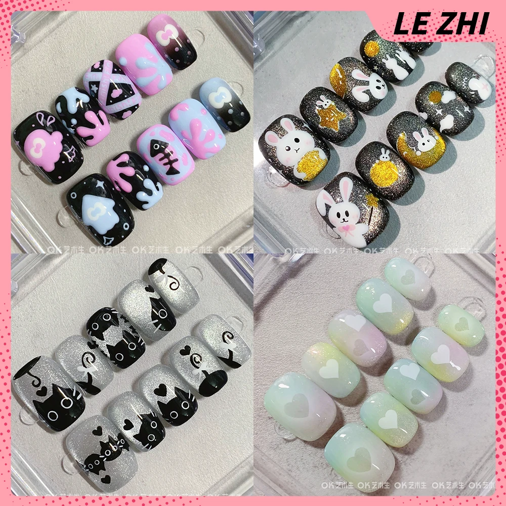 Sweet Cool Girl Handmade Short Square Round Full Cover Nails Colorful Hand-Drawn Rabbit Cat Flowers Cat Eyes Reusable Fake Nails
Sweet Cool Girl Handmade Short Square Round Full Cover Nails Colorful Hand-Drawn Rabbit Cat Flowers Cat Eyes Reusable Fake Nails