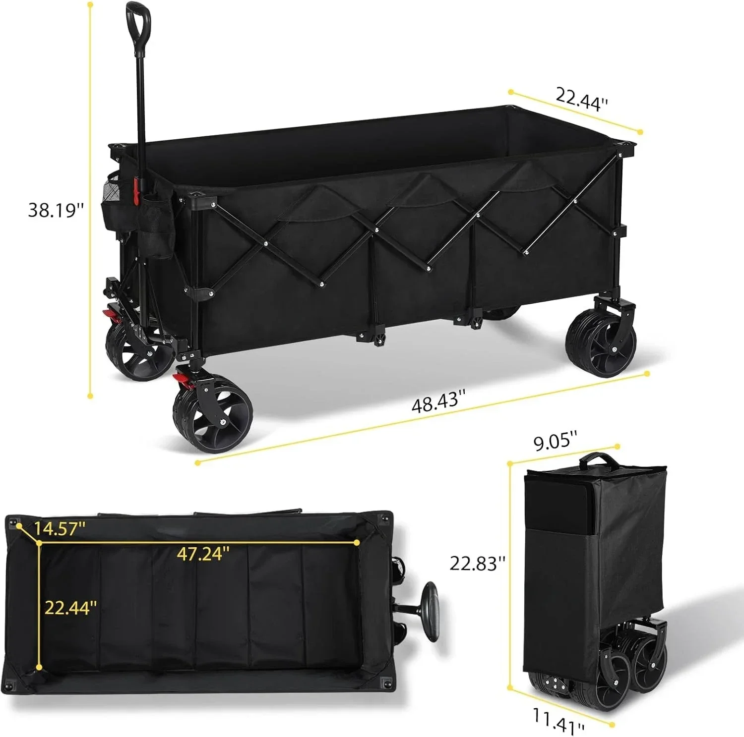 48''L Collapsible Foldable Extended Wagon with 440lbs Weight Capacity, Heavy Duty 300L Folding Utility Garden Cart
48''L Collapsible Foldable Extended Wagon with 440lbs Weight Capacity, Heavy Duty 300L Folding Utility Garden Cart