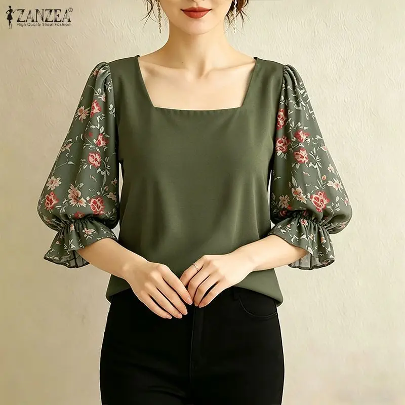 ZANZEA Women Floral Printed 3/4 Puff Sleeve Blouses Casual Square Neck Patchwork Pullover Tops Summer Elegant Blusas de Mujer
ZANZEA Women Floral Printed 3/4 Puff Sleeve Blouses Casual Square Neck Patchwork Pullover Tops Summer Elegant Blusas de Mujer