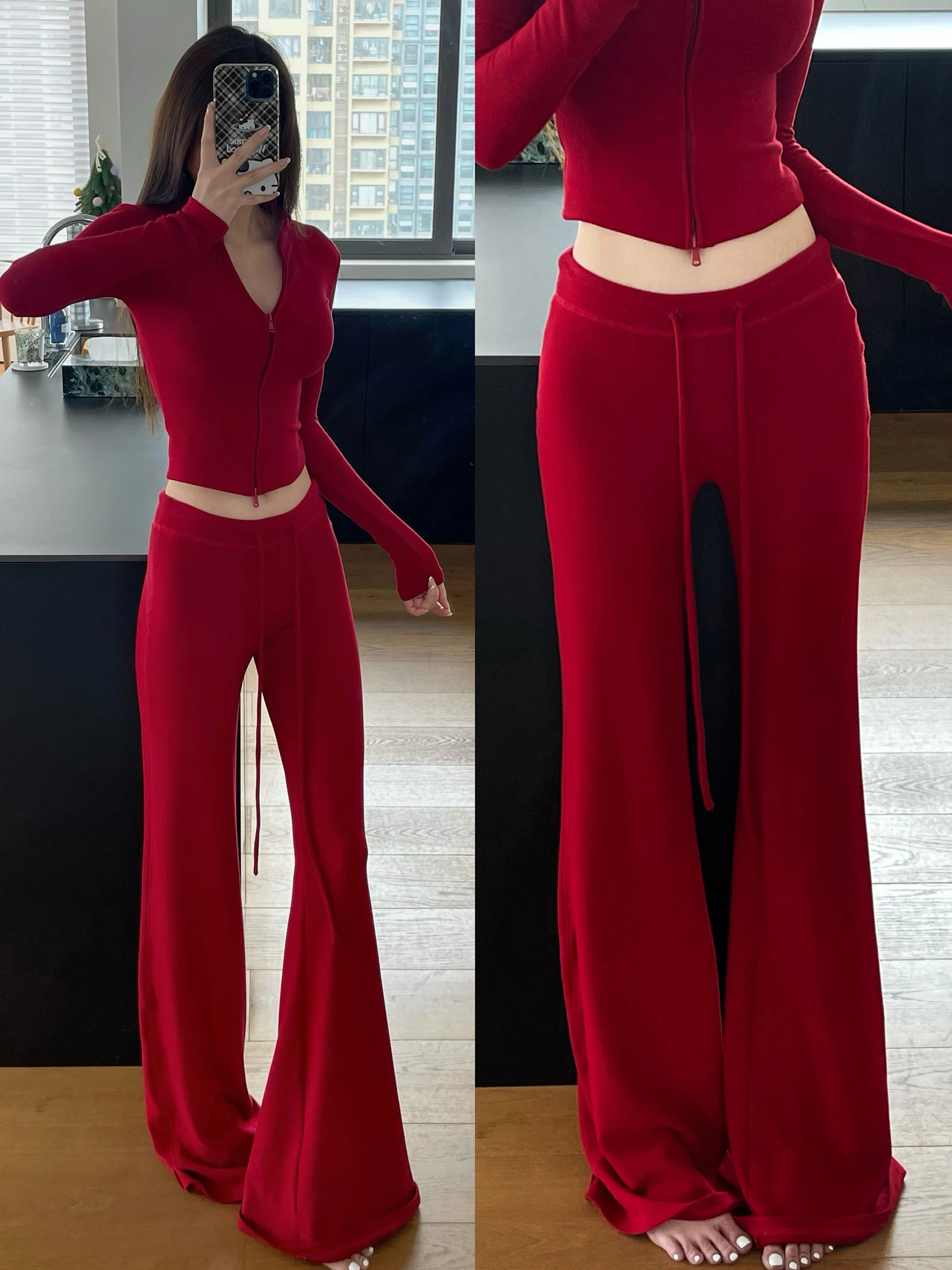 Ladies Weekend Casual Long Sleeve Slim Fit Zipper Decorated Trousers And Top Set High Waist Flared Pants Short Cardigan
Ladies Weekend Casual Long Sleeve Slim Fit Zipper Decorated Trousers And Top Set High Waist Flared Pants Short Cardigan